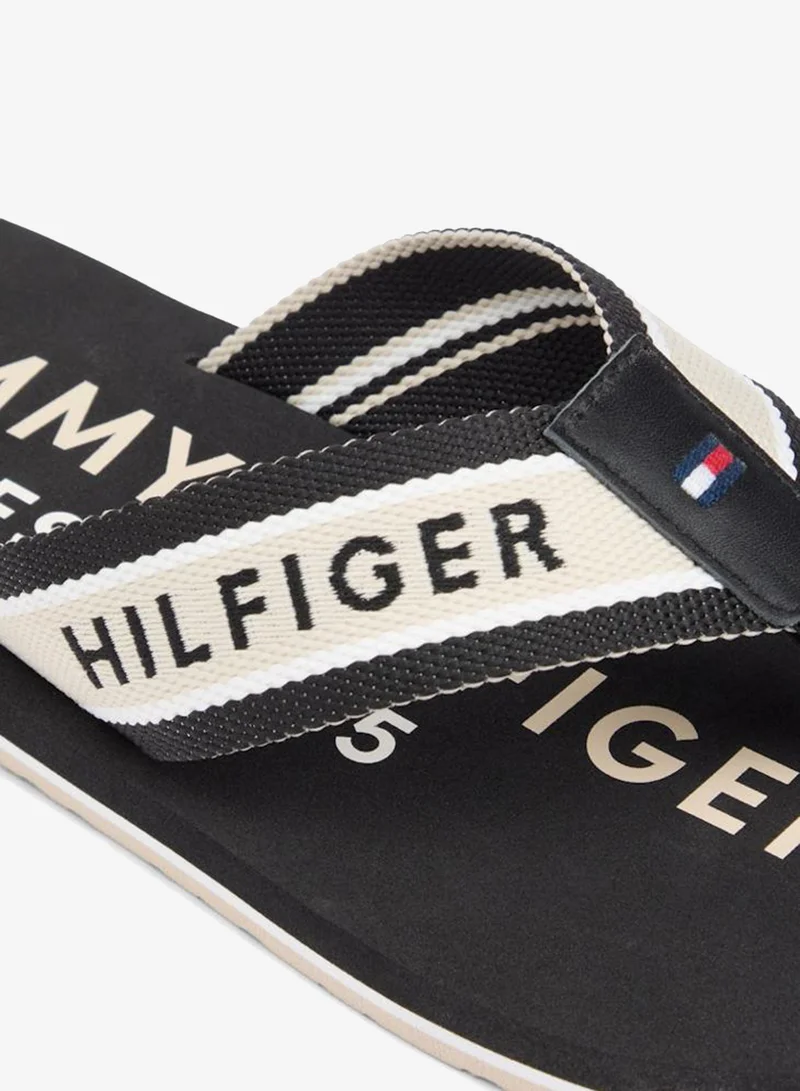 Tommy Hilfiger Black Webbing Strap Logo Flip-Flops for Men | Best Price UAE