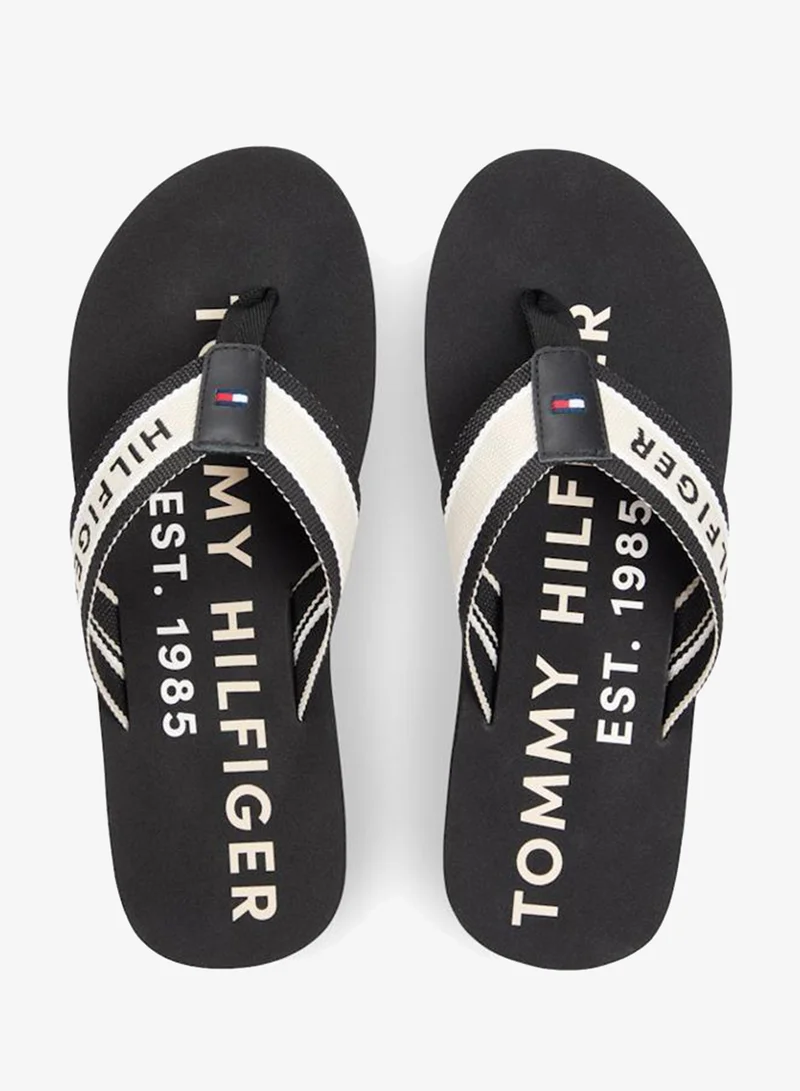 Tommy Hilfiger Black Webbing Strap Logo Flip-Flops for Men | Best Price UAE