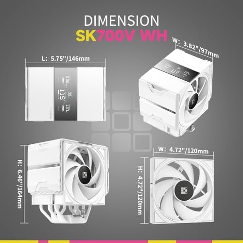 Sudokoo SK700V White AM5 CPU Cooler: 7 Heatpipes CPU Air Cooler with Digital Display for AM5 Exclusive - Single Tower PC Cooling with 120mm FDB PWM Quiet Fan & L-Rail Lock Mount - Image 4