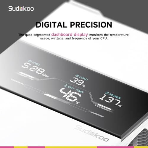 Sudokoo SK700V White AM5 CPU Cooler: 7 Heatpipes CPU Air Cooler with Digital Display for AM5 Exclusive - Single Tower PC Cooling with 120mm FDB PWM Quiet Fan & L-Rail Lock Mount - Image 3
