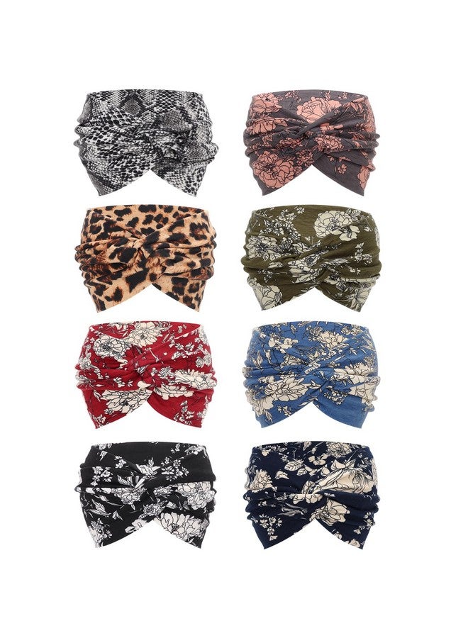 DRESHOW 8 Pack Turban Headbands For Women & Girls Wide Vintage Head Wraps Knotted Cute Hair Band Accessories - Image 1