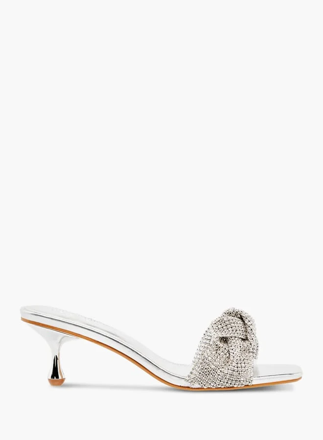 Womens Embellished Slip-On Sandals With Kitten Heels