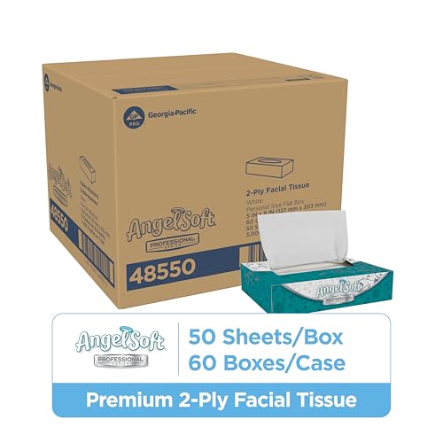 Georgia-Pacific Angel Soft Professional Series 2-Ply Facial Tissue (48550), 50 Sheets Per Box, 60 Tissue Flat Boxes Per Bulk Case - Image 2