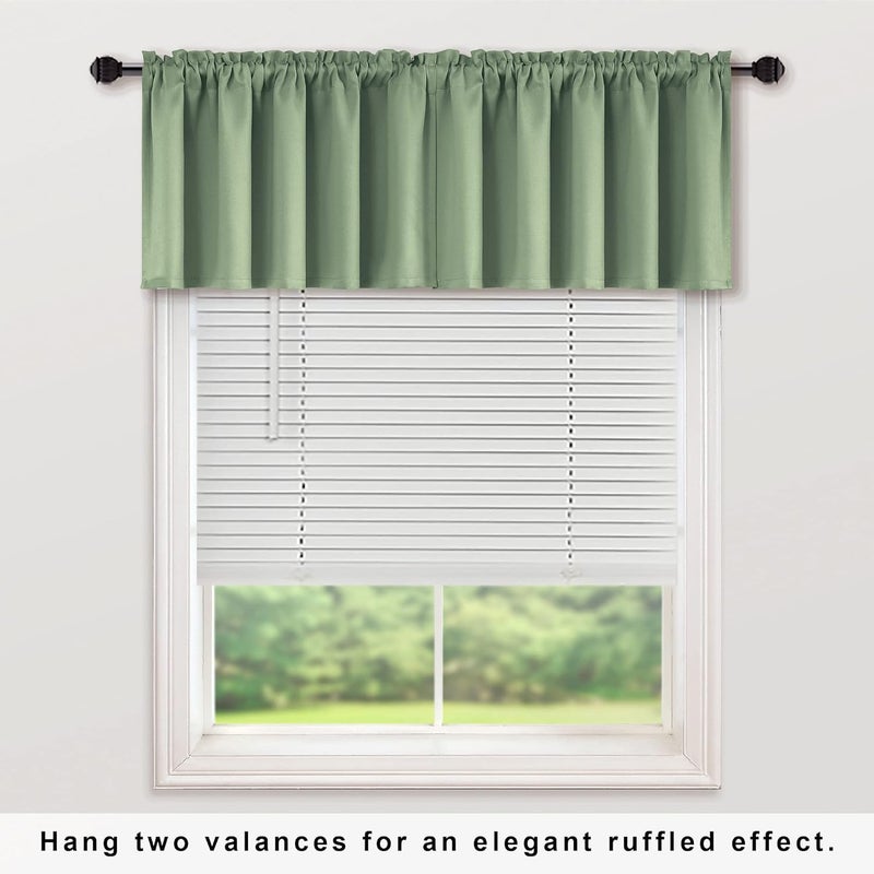 KOUFALL KOUFALL Sage Green Valance Curtains Boho Kitchen Curtain Valances for Winows Living Room Bathroom 52 Wide x 15 Inch Length  - Image 2