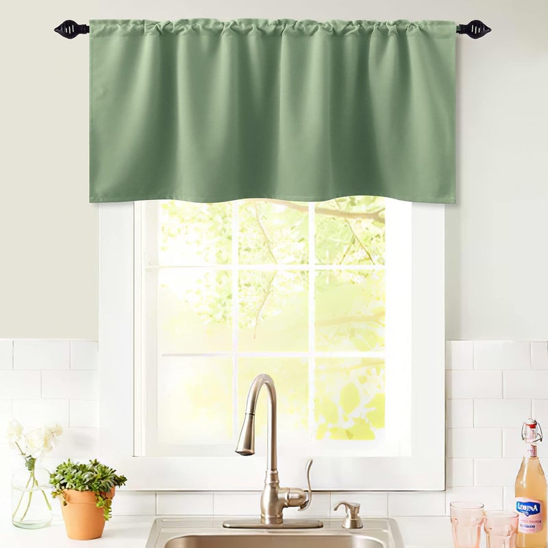 KOUFALL KOUFALL Sage Green Valance Curtains Boho Kitchen Curtain Valances for Winows Living Room Bathroom 52 Wide x 15 Inch Length  - Image 3