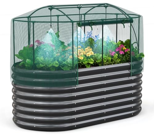 Quictent Galvanized Raised Garden Bed Kit with Self Watering System and Mesh Cover, Large Oval Metal Outdoor Planter Garden Boxes for Vegetables Herbs Flowers, 6x3x2Ft - Image 1