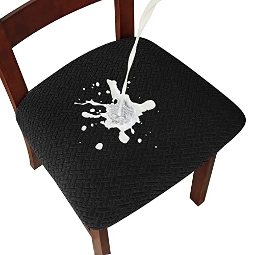 Genina Waterproof Seat Covers for Dining Room Chairs Covers Dining Chair seat Covers Kitchen Chair Covers slipcovers Black 4 Pcs