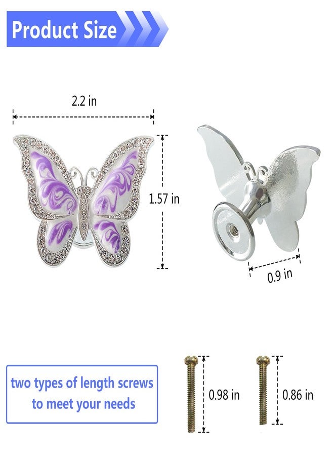 Xinally Butterfly Cabinet Knobs,6 Pieces Butterfly Knobs Single Hole Pulls Handles Decorative Door Cabinet Drawer Cupboard Furniture Door Wardrobe (Purple) - Image 2
