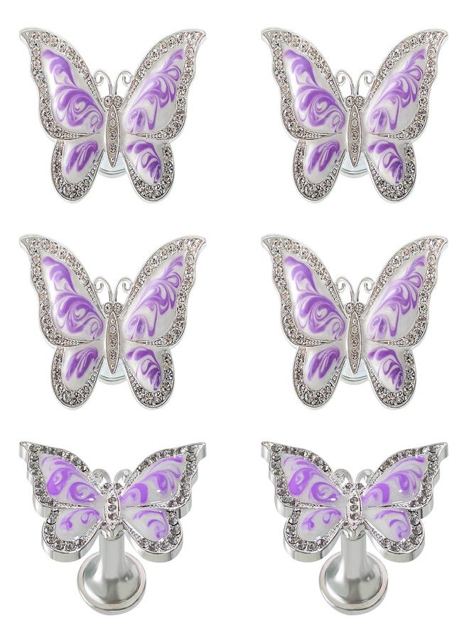 Xinally Butterfly Cabinet Knobs,6 Pieces Butterfly Knobs Single Hole Pulls Handles Decorative Door Cabinet Drawer Cupboard Furniture Door Wardrobe (Purple) - Image 1