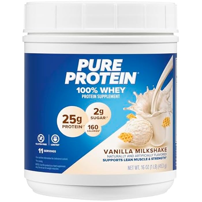 Pure Protein Powder, Whey, High Protein, Low Sugar, Gluten Free, Vanilla Cream, 1 lb - Image 1