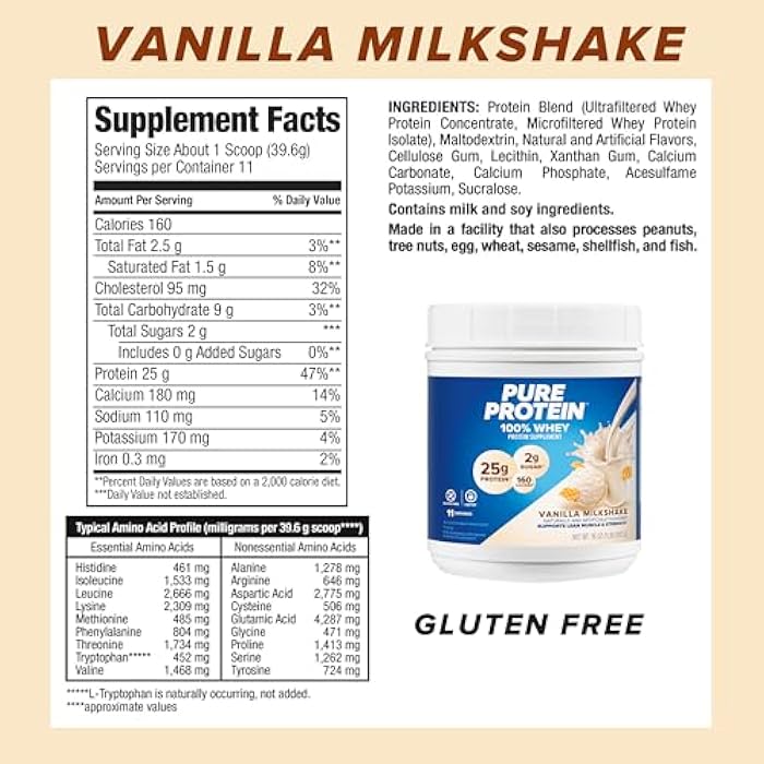 Pure Protein Powder, Whey, High Protein, Low Sugar, Gluten Free, Vanilla Cream, 1 lb - Image 4