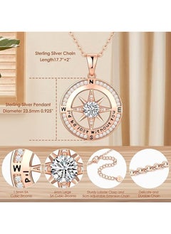 Zifeel Compass Necklace Gifts for Women wife - S925 Sterling Silver Birthstone Necklaces for Women - Anniversary Birthday Gifts for Her Wife Girlfriend - Valentines Day Mom Mother’s Day  Gifts  - Image 4