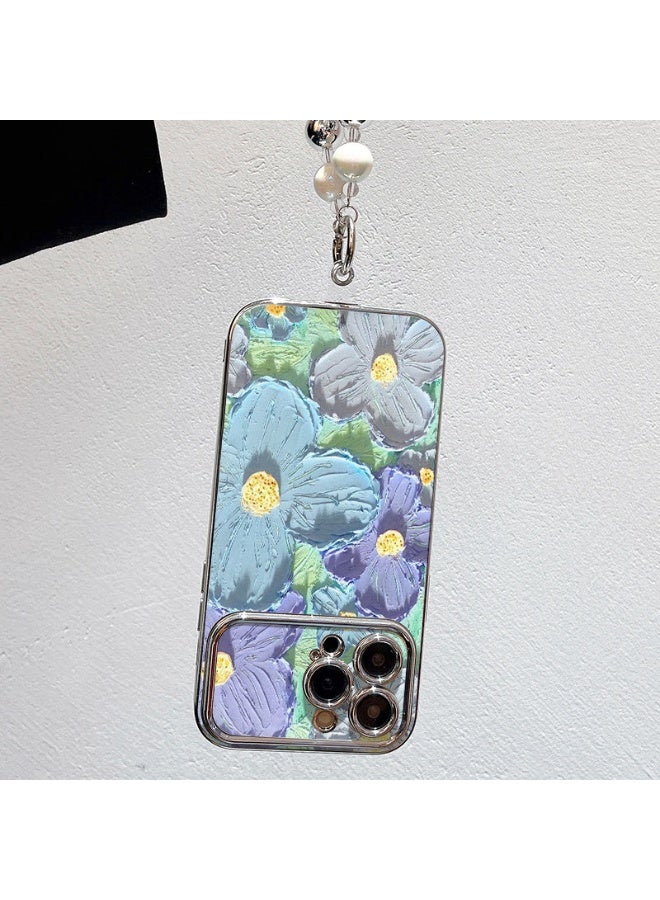 NIBEMINENT Electroplated Flowers Protective TPU Case Cover For iPhone 15 Plus, Refreshing Crayon Flower With Silver Heart Beads - Image 3