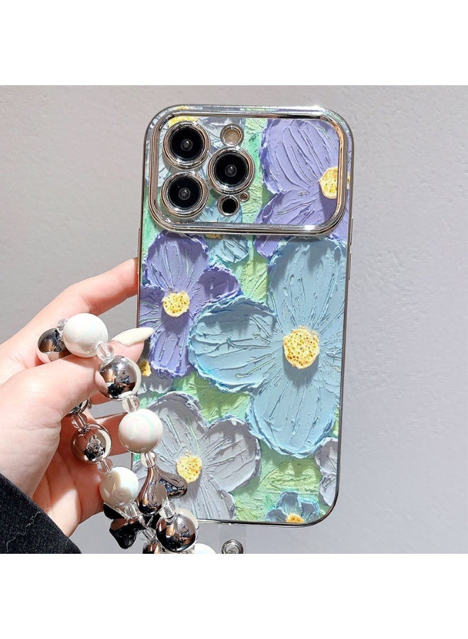 NIBEMINENT Electroplated Flowers Protective TPU Case Cover For iPhone 15 Plus, Refreshing Crayon Flower With Silver Heart Beads - Image 2