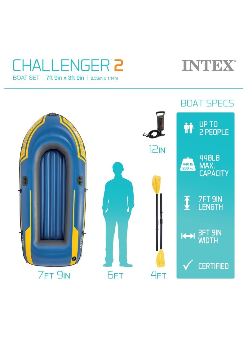 انتكس قارب INTEX Challenger القابل للنفخ – PVC فائق القوة مع مجاديف فاخرة، مضخة عالية الأداء، ثلاث غرف هوائية، ومقبض قوي (236×114×41 سم) - Image 2