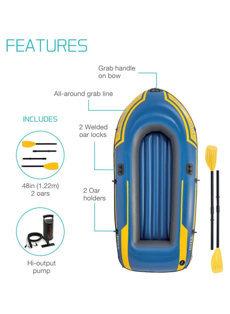 انتكس قارب INTEX Challenger القابل للنفخ – PVC فائق القوة مع مجاديف فاخرة، مضخة عالية الأداء، ثلاث غرف هوائية، ومقبض قوي (236×114×41 سم) - Image 3