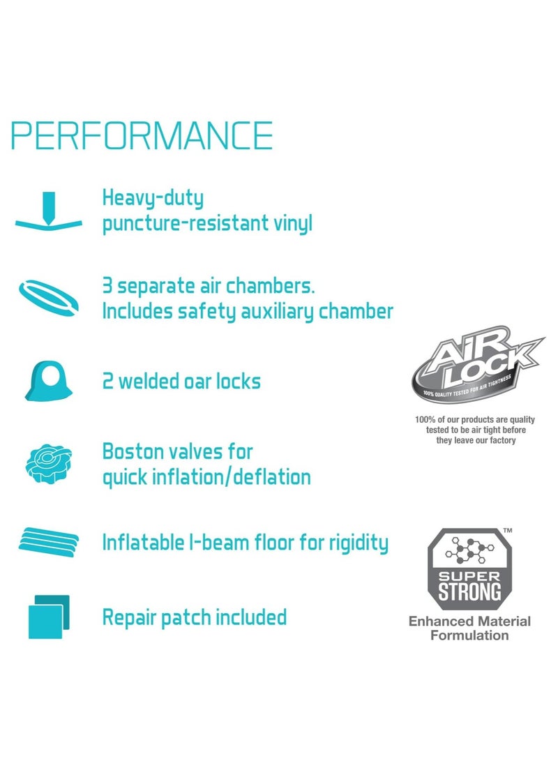 انتكس قارب INTEX Challenger القابل للنفخ – PVC فائق القوة مع مجاديف فاخرة، مضخة عالية الأداء، ثلاث غرف هوائية، ومقبض قوي (236×114×41 سم) - Image 4