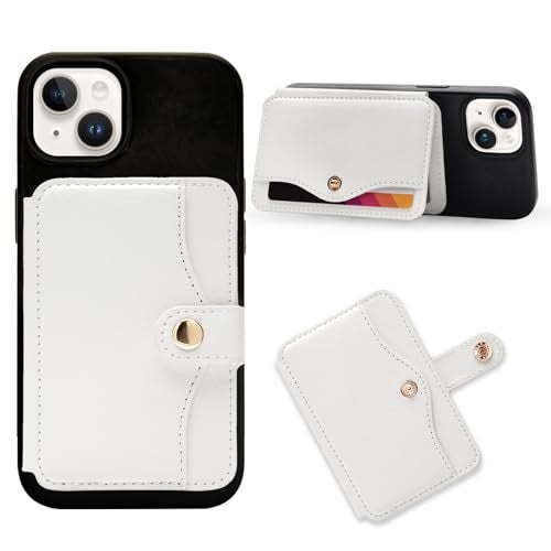 M-Plateau Phone Wallet Stick On, Small Card Holder for Phone Case with Snap Closure and Leather Phone Card Holder for Most Smartphones (White) - Image 1