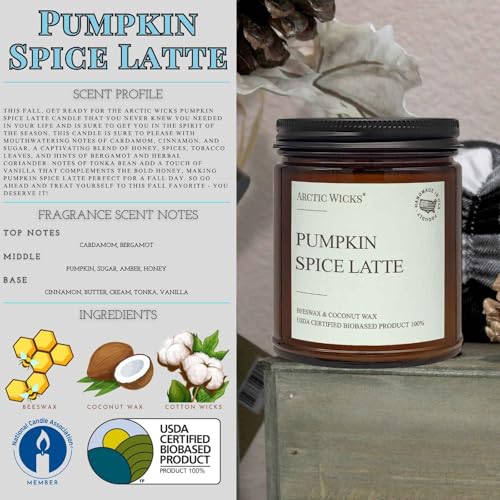 Arctic Wicks Pumpkin Spice Latte Candles | Arctic Wicks Scented Candles Coconut & Beeswax Candles | 9oz Amber Non-Toxic Candle Fall Decor Gifts Pumpkin Spice Candles for Autumn | USDA Certified Biobased - Image 2