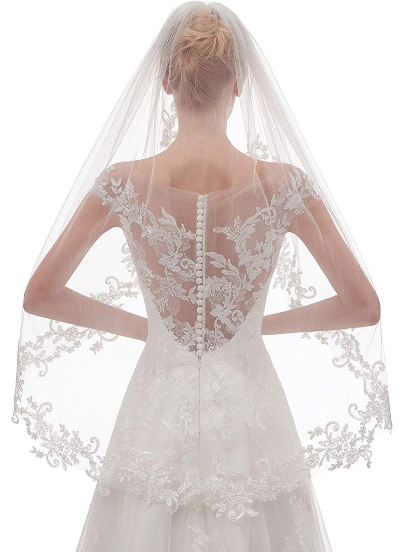 Women's Lace Wedding Bridal Veil With Comb Veil for Bridal,90cm Ivory White  - Image 1