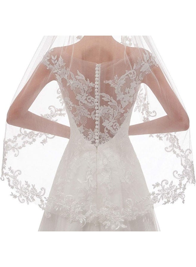 Women's Lace Wedding Bridal Veil With Comb Veil for Bridal,90cm Ivory White  - Image 4