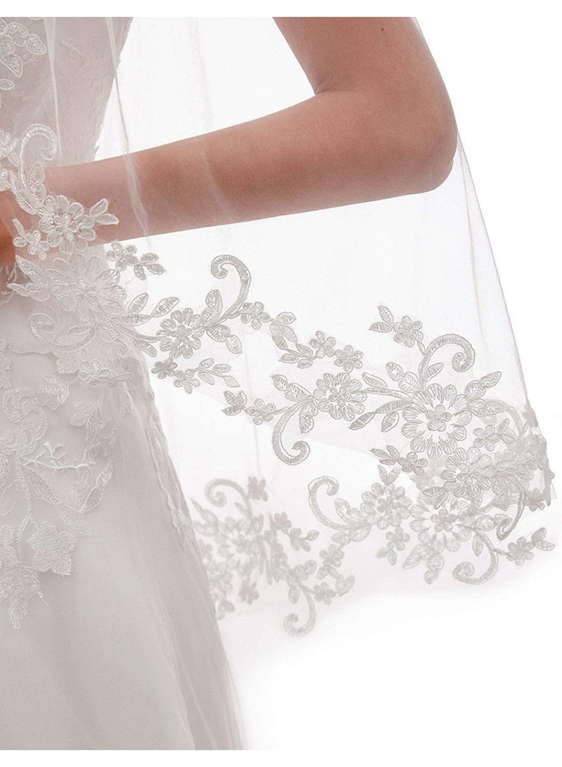 Women's Lace Wedding Bridal Veil With Comb Veil for Bridal,90cm Ivory White  - Image 5