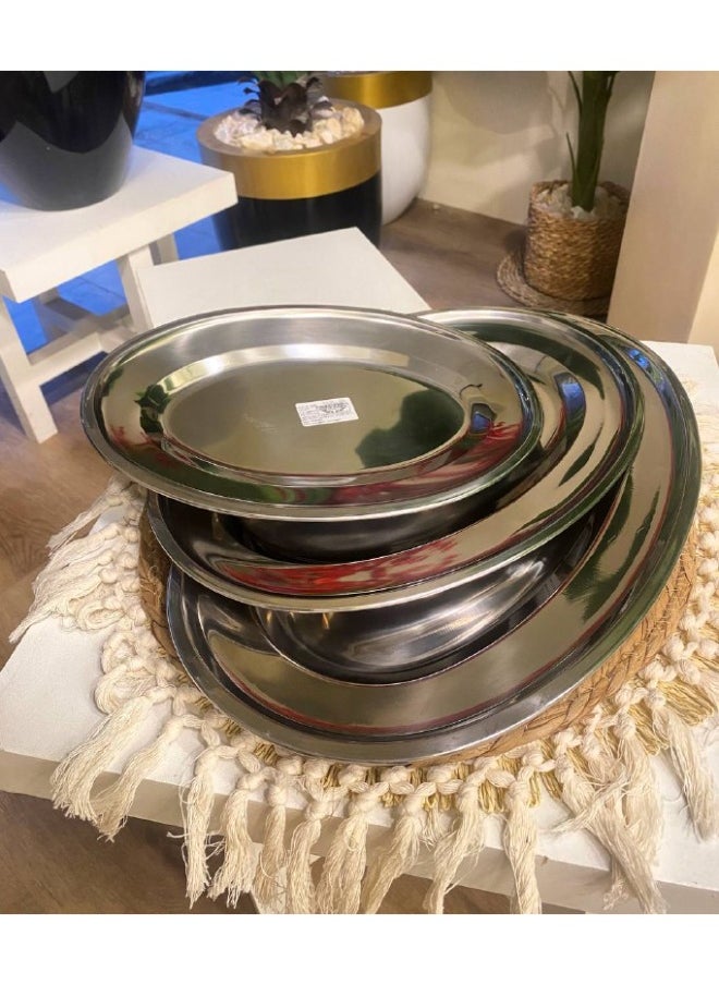 Generic 3-piece silver steel service set. Large size: 41 cm long and 28 cm wide. Medium size: 35 cm long and 24 cm wide. Small size: 31 cm long and 21 cm wide.  - Image 2