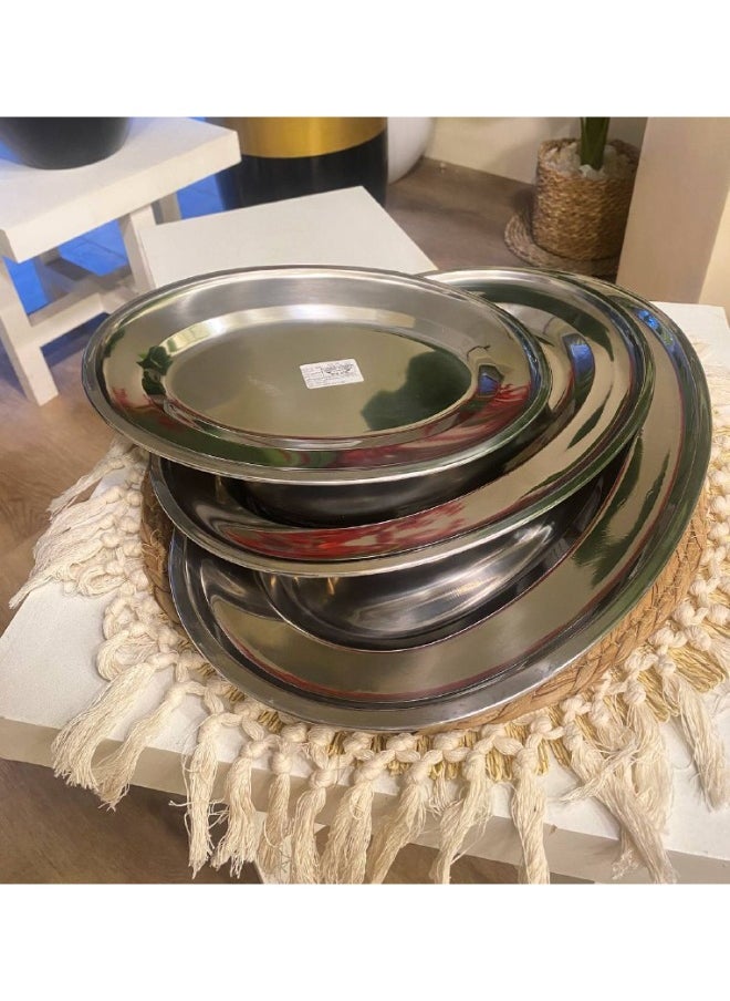 Generic 3-piece silver steel service set. Large size: 41 cm long and 28 cm wide. Medium size: 35 cm long and 24 cm wide. Small size: 31 cm long and 21 cm wide.  - Image 1