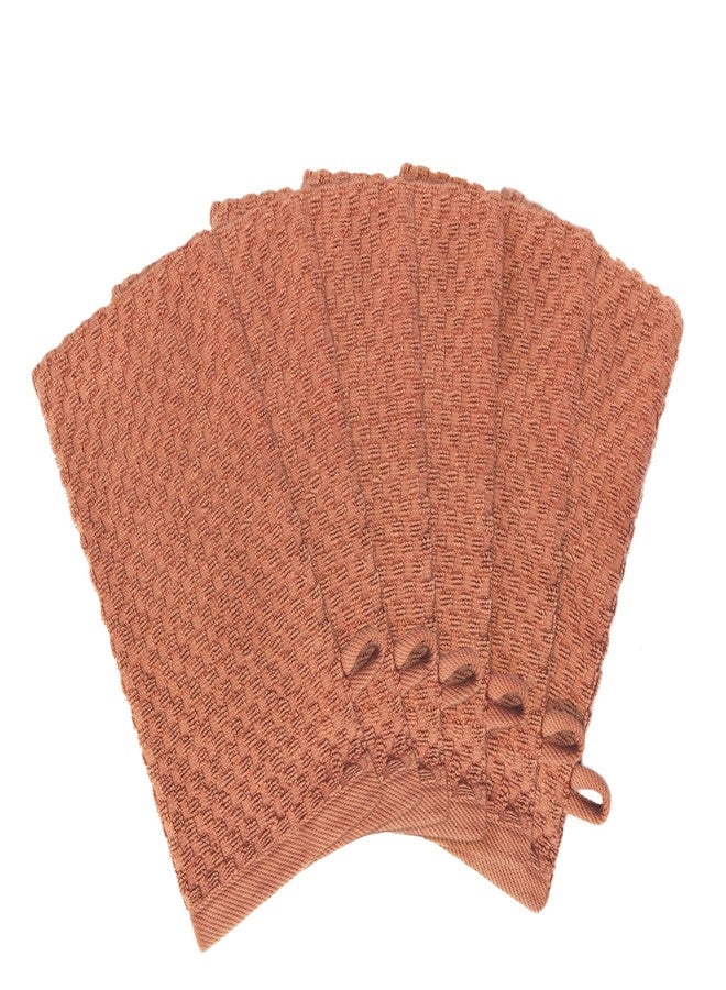 COTTON CRAFT Bath Mitt - Exfoliating Glove - Set of 6 Euro Spa Waffle Weave Towel Mitts - 100% Cotton Body Shower Glove Washcloth with Hanging Loop - Sensitive Skin Friendly - Large 5.5x10 - Mocha - Image 1