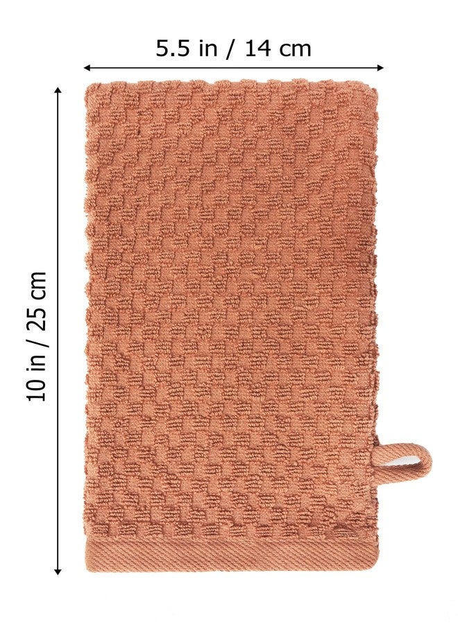 COTTON CRAFT Bath Mitt - Exfoliating Glove - Set of 6 Euro Spa Waffle Weave Towel Mitts - 100% Cotton Body Shower Glove Washcloth with Hanging Loop - Sensitive Skin Friendly - Large 5.5x10 - Mocha - Image 3