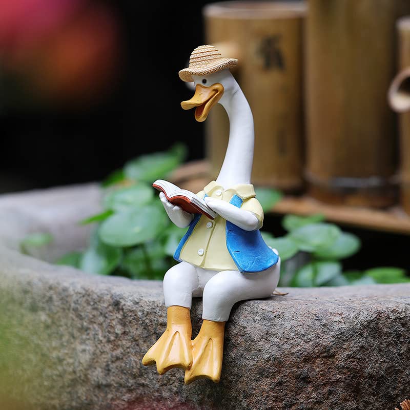 JARPSIRY 2 Pcs Sitting Couple Duck Garden Statues Outdoor Fence Decor Cute Resin Ducks Figurine Funny Goose Lovers Sculpture for Home Office Patio Lawn Yard Ornaments - Image 5