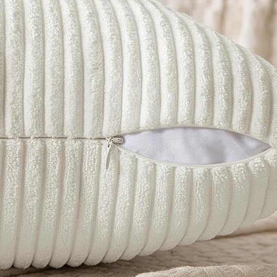 Guffaw Corduroy Pillow Covers Boho Decorative Spliced Throw Pillow Covers Soft Solid Couch Pillowcases Cross Patchwork Cushion Covers for Living Room Bed Sofa 16x16 inch (2, White) - Image 3