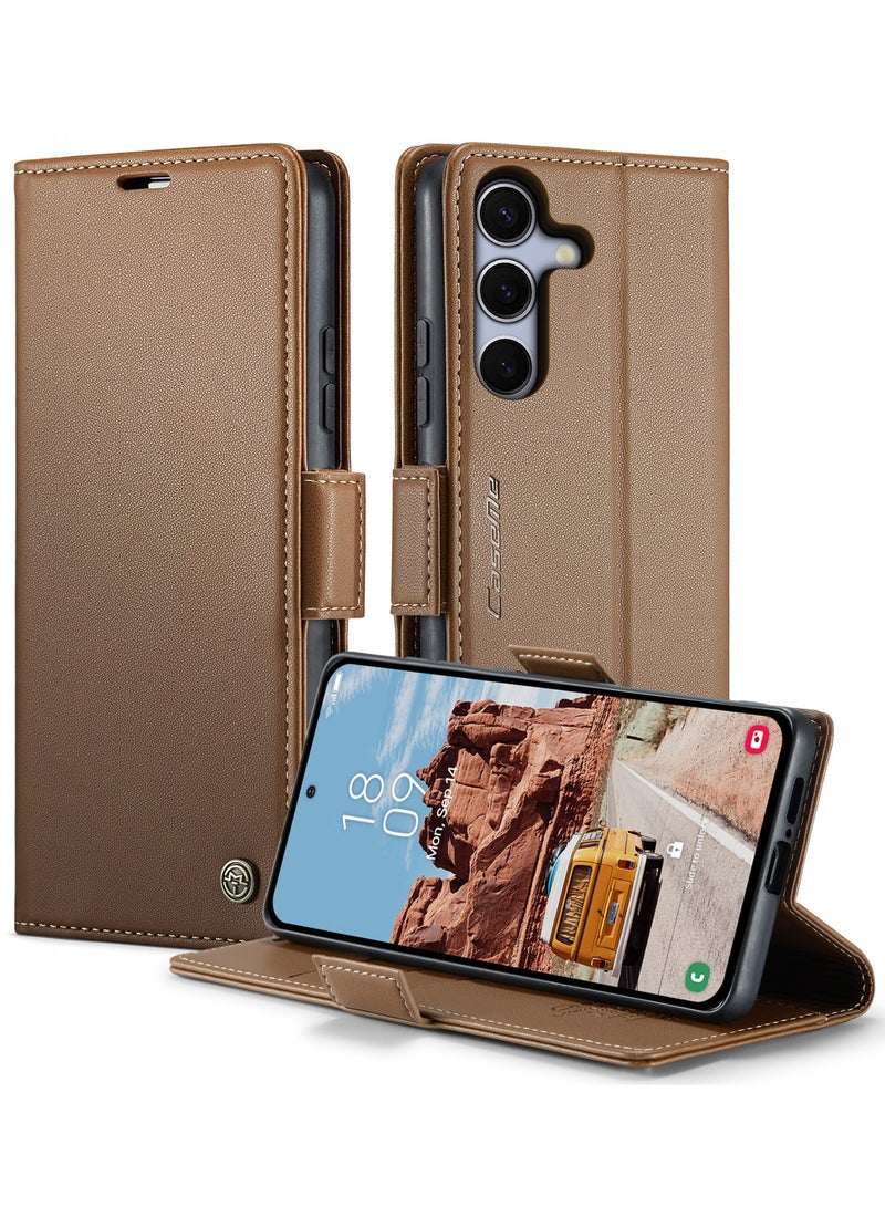 CaseMe For Samsung Galaxy S25 FE Cover, PU Leather Flip Cover with Card Holder, RFID Blocking Magnetic Closure, Foldable Stand, Shockproof Wallet Case - Image 1