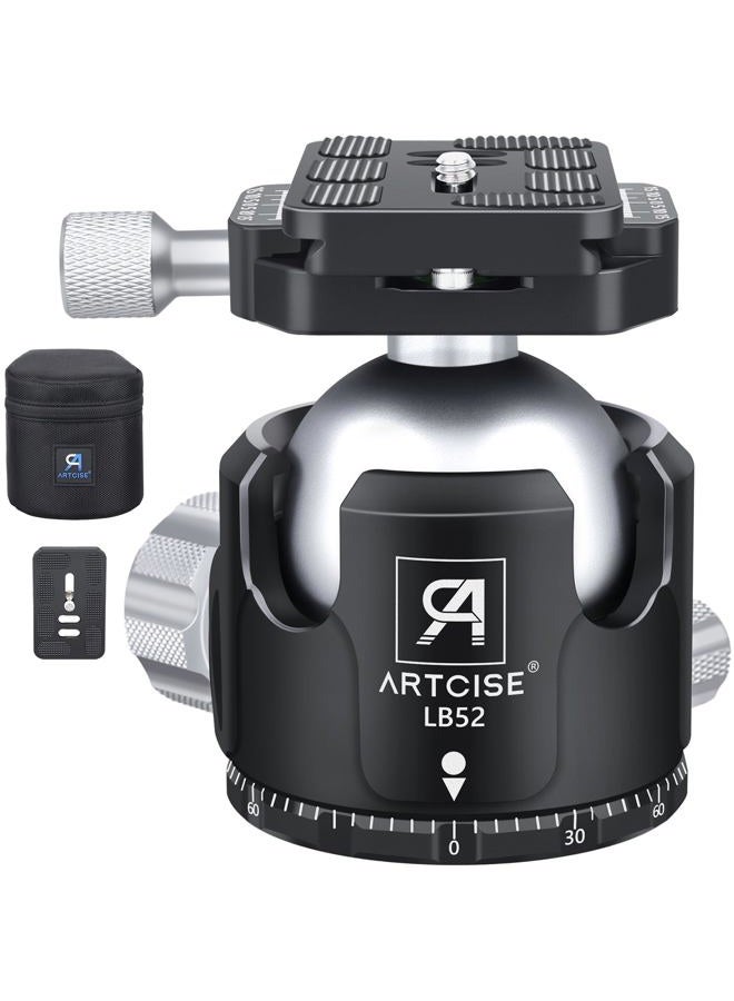 ARTCISE Low Profile Tripod Head, 52mm Diameter Ball Head ARTCISE LB52 All-Metal CNC Machining Tripod Head with Two 1/4" Quick Release Plates for Tripod, Monopod, DSLR, Camcorder - Image 1