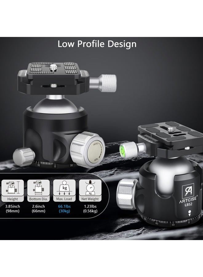 ARTCISE Low Profile Tripod Head, 52mm Diameter Ball Head ARTCISE LB52 All-Metal CNC Machining Tripod Head with Two 1/4" Quick Release Plates for Tripod, Monopod, DSLR, Camcorder - Image 2