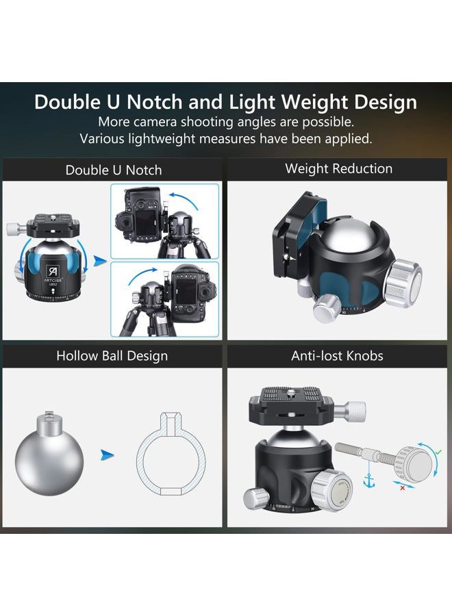 ARTCISE Low Profile Tripod Head, 52mm Diameter Ball Head ARTCISE LB52 All-Metal CNC Machining Tripod Head with Two 1/4" Quick Release Plates for Tripod, Monopod, DSLR, Camcorder - Image 5