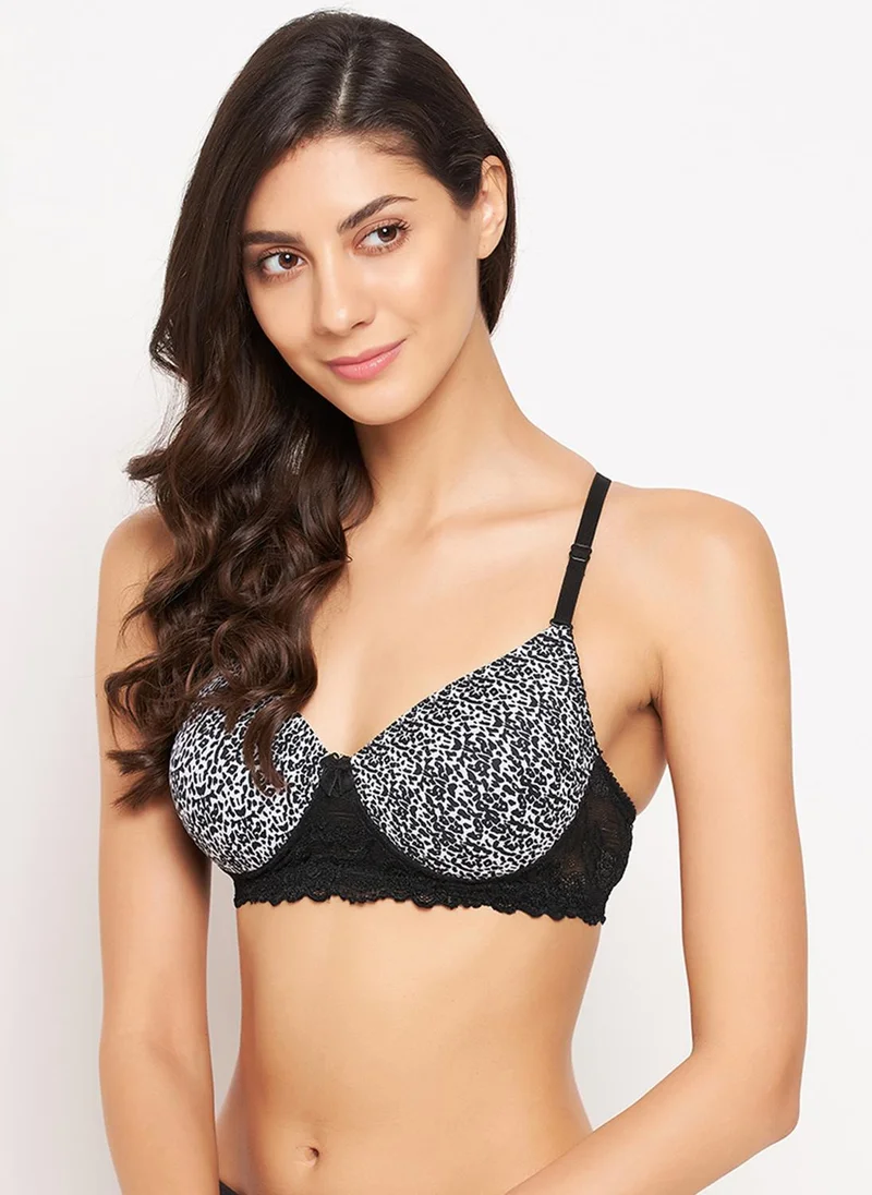 Clovia Clovia Padded Non-Wired Full Cup Animal Print Multiway T-shirt Bra in White