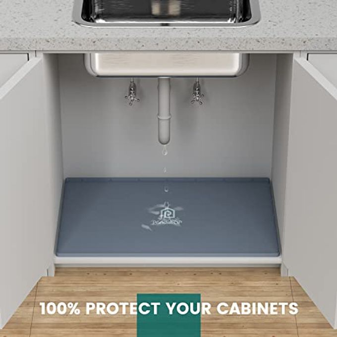 PandaTOP Under Sink Mat, 34" x 22" Silicone Kitchen Cabinet Tray, Waterproof & Flexible Under Sink Liner for Kitchen Bathroom and Laundry Room - Image 2