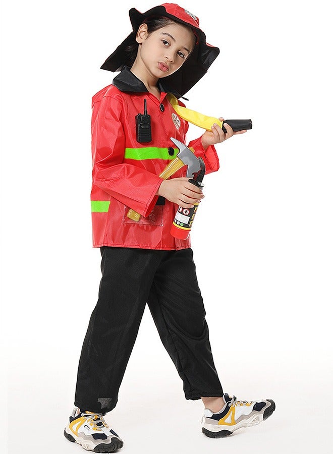 ميكسد زي رجل الإطفاء تظاهر لعب مجموعة زي رجل الإطفاء للأطفال زي رجل الإطفاء للأزياء المدرسية ، حفلات الزي ، لعب الأدوار مع إكسسوارات رجل الإطفاء الكاملة - Image 4