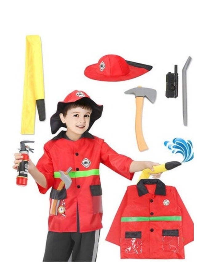 ميكسد زي رجل الإطفاء تظاهر لعب مجموعة زي رجل الإطفاء للأطفال زي رجل الإطفاء للأزياء المدرسية ، حفلات الزي ، لعب الأدوار مع إكسسوارات رجل الإطفاء الكاملة - Image 1