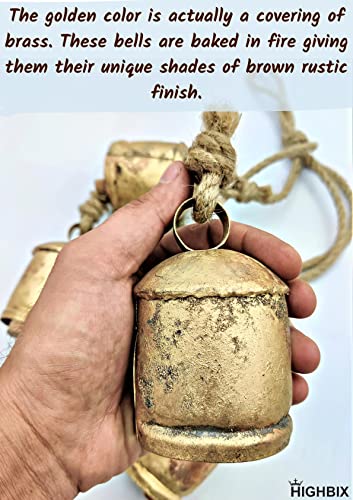 HIGHBIX Harmony 4 Cow Bells Cluster on Rope Large Rustic Vintage Lucky Cow Bells On Rope Wall Hanging Décor (Gold) - Image 5