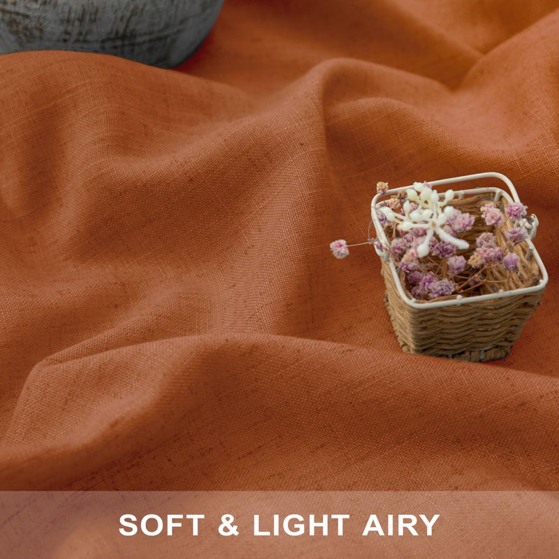 Pitalk Burnt Orange Curtains 84 Inch Length for Living Room 2 Panels Back Tab Pocket Flax Linen Blend Drapes Light Filtering Semi Sheer Boho Curtain for Bedroom Bohemian Farmhouse Rust Copper Brown - Image 2