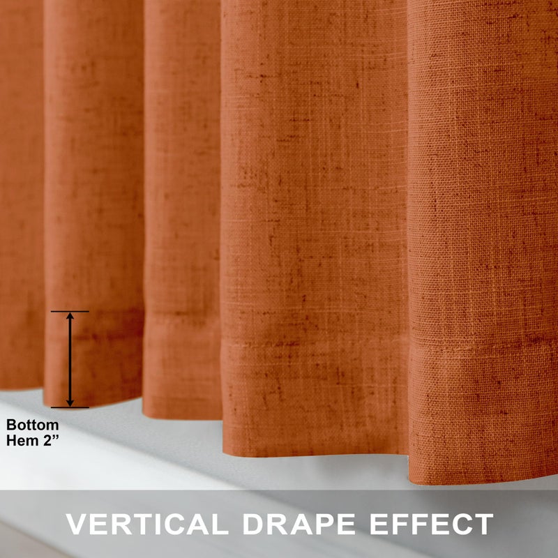 Pitalk Burnt Orange Curtains 84 Inch Length for Living Room 2 Panels Back Tab Pocket Flax Linen Blend Drapes Light Filtering Semi Sheer Boho Curtain for Bedroom Bohemian Farmhouse Rust Copper Brown - Image 5
