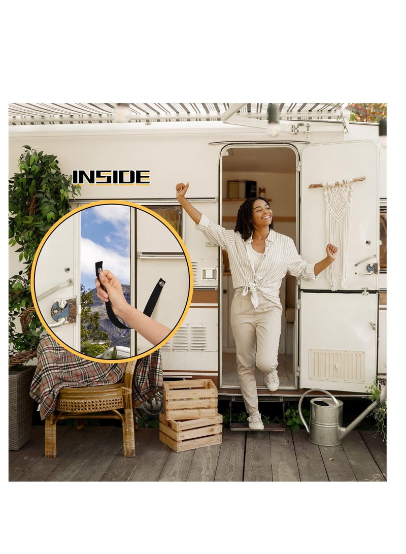 RV Door Straps, 2 Pcs 18 Inches Camper Sliding Straps, with Button Snap Long Security Strap, Pocket Tieback for Accessories (Black) - Image 5