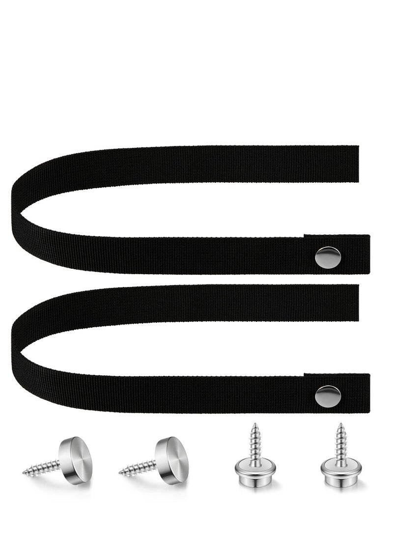 RV Door Straps, 2 Pcs 18 Inches Camper Sliding Straps, with Button Snap Long Security Strap, Pocket Tieback for Accessories (Black) - Image 1
