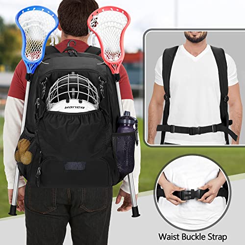 GOBUROS Lacrosse Bag, Lacrosse Equipment Backpack with Stick Holder and Hidden Zipper Net Holds All Lacrosse or Field Hockey Gears, Separate Ventilated Shoe Space Hold Up to US Mens 13, Black - Image 5