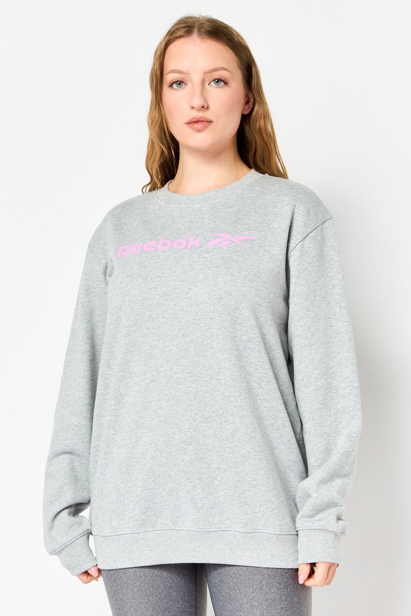 Reebok سويت شيرت رياضي نسائي بأكمام طويلة مناسب في الهواء الطلق، رمادي - Image 1