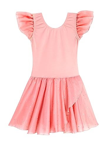 EQSJIU Girls Ruffle Sleeve Ballet Dance Dress Tutu Skirted Leotard Hot Pink Leotard for Girls Dance 4t 5t 4-5t - Image 3