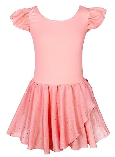 EQSJIU Girls Ruffle Sleeve Ballet Dance Dress Tutu Skirted Leotard Hot Pink Leotard for Girls Dance 4t 5t 4-5t - Image 1