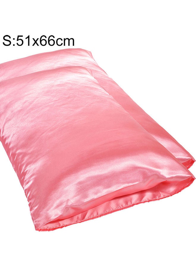2-Piece Simple Solid Colour Pillow Case Cover Silk Pink 51 x 66cm